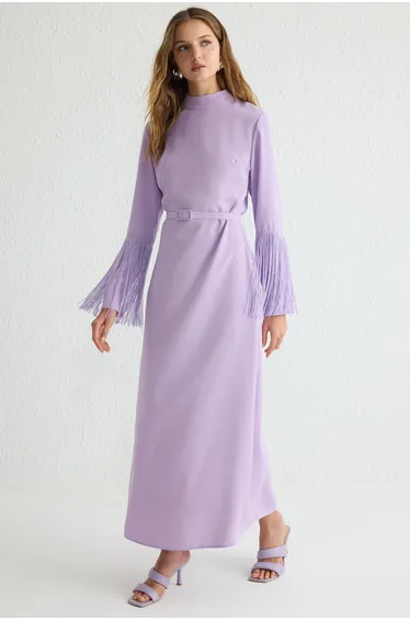 Lilac Tassel Detail Woven Evening Dress