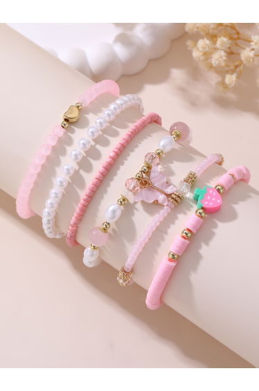 Pack of 6 - Pink Beaded Bracelet