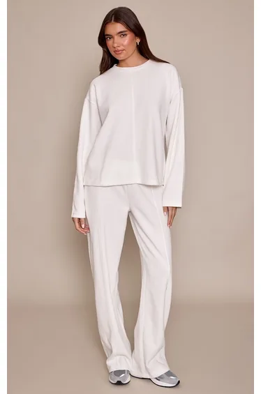 Cream Soft Rib Straight Leg Joggers