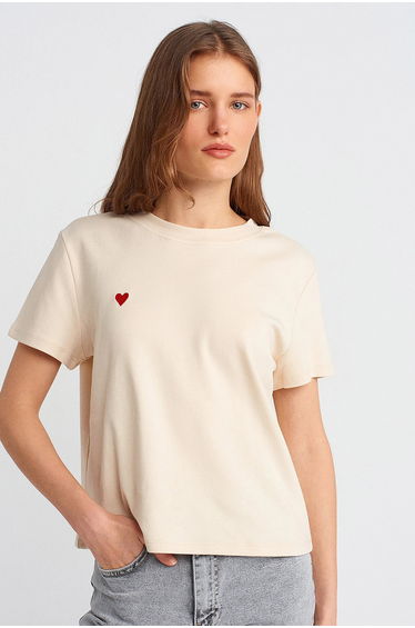DILVIN Women's Cotton Crew Neck T-Shirt With Embroidery