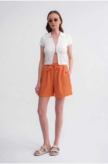Mixray High-Waisted Textured Cotton Shorts