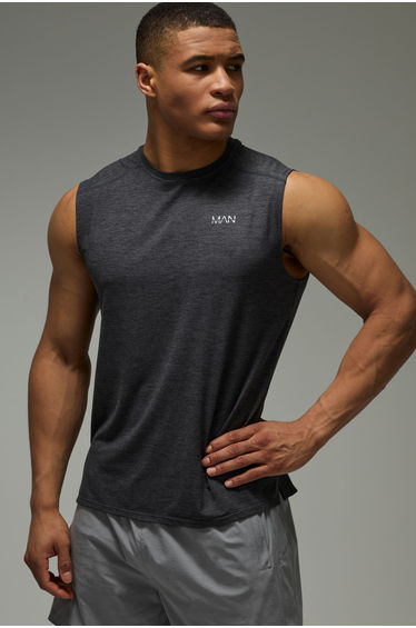 Man Active Marl Regular Fit Tank - black
