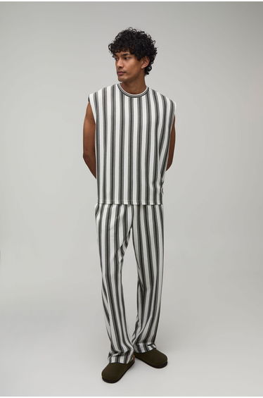 Oversized Boxy Drop Shoulder Stripe Tank & Jogger Set - forest