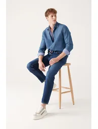 Men's Blue Lace-Up Jeans with Elastic Waist