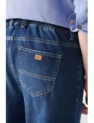Men's Blue Lace-Up Jeans with Elastic Waist - 4