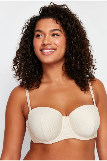 Beige Ribbed Strapless Bra