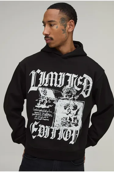 Oversized Renaissance Print Hoodie - black