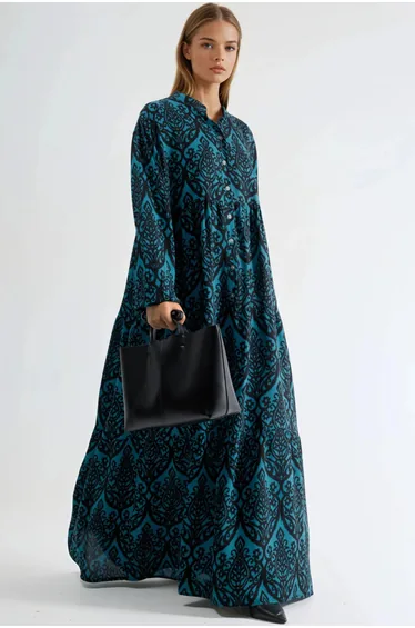 Comfort Fit Patterned Maxi Dress with V-Neck