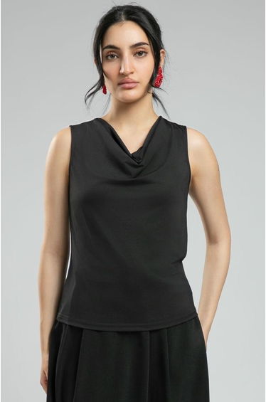 Women's Sleeveless Blouse - Solid Color, Draped Neckline