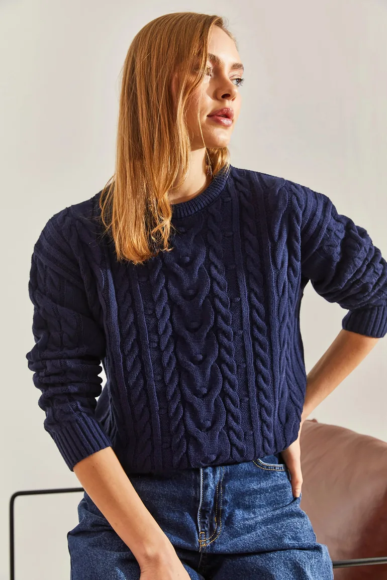 سترة بيانكو لوتشي كحلي محبوك بأكمام طويلة - 5