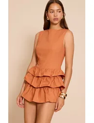 Rust Linen Look Frill Playsuit - 2