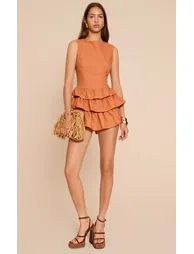 Rust Linen Look Frill Playsuit - 5