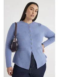 Blue Knitted Button Up Cardigan - 3