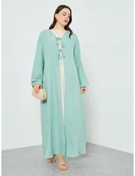 Women Green Front Double-Tie Kimonos - 2