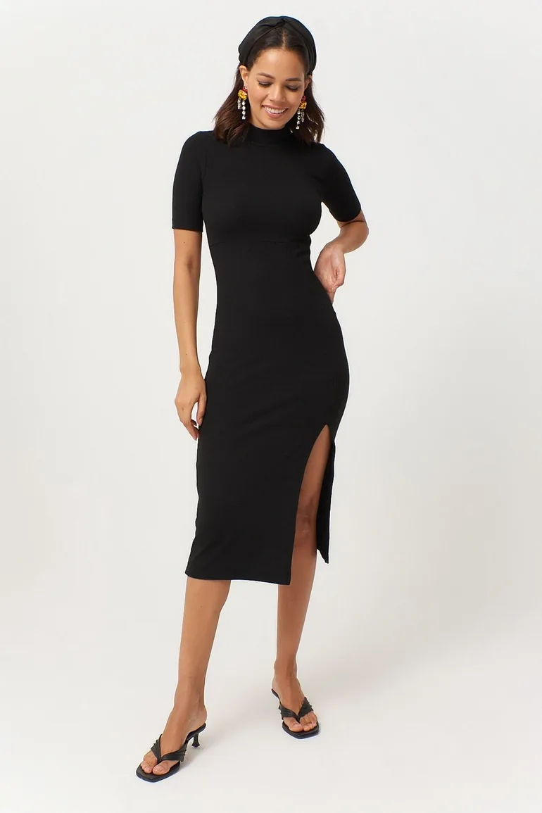 Black Bodycon Midaxi Jumper Dress - 2