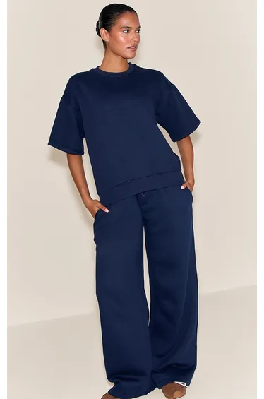 Navy Oversized Drop Shoulder Sweat T-Shirt