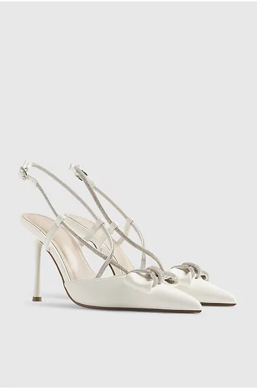 White Bow Diamante Court Heels