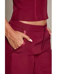 Deep Plum Woven Tailored Wide Leg Trousers - 3