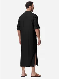 Solid Drawstring Long Sleeve Pocket Detail Robe - 1