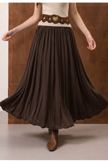 Natural Roll Hem Detail Knit Maxi Skirt in Brown product thumbnail 2