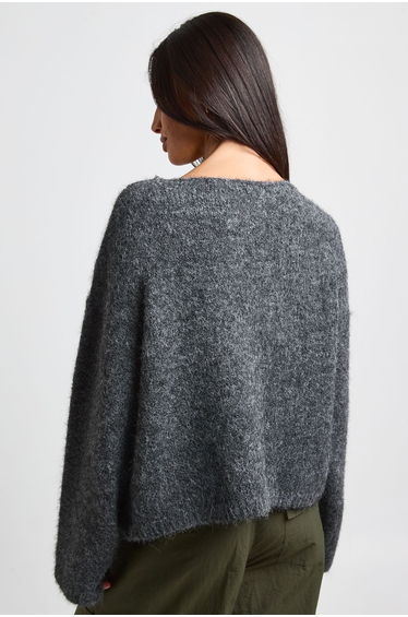 Slash Neck Boxy Crop Knitted Jumper - charcoal product thumbnail 3