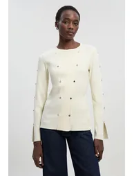 Viscose Blend Stud Detail Long Sleeve Knit Top
