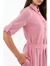 BDART Textured Midi Dress with Shirt Collar and Bow - 3