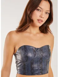 PU Snake Print Bandeau Top - 5