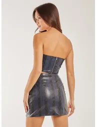 PU Snake Print Bandeau Top - 1