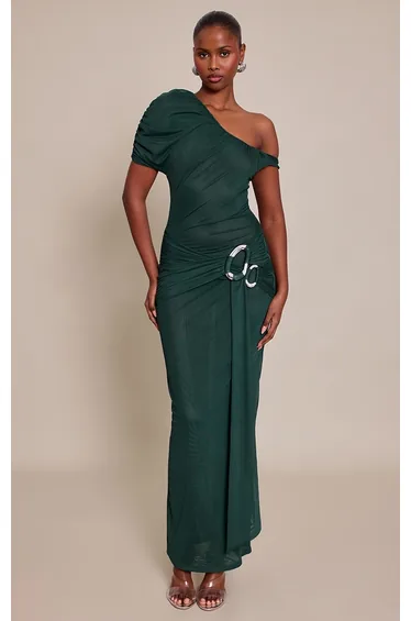 Emerald Chiffon Trim Detail Drape Maxi Dress