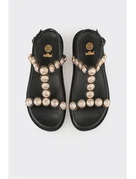 Black Leather Women's Sandals - 3