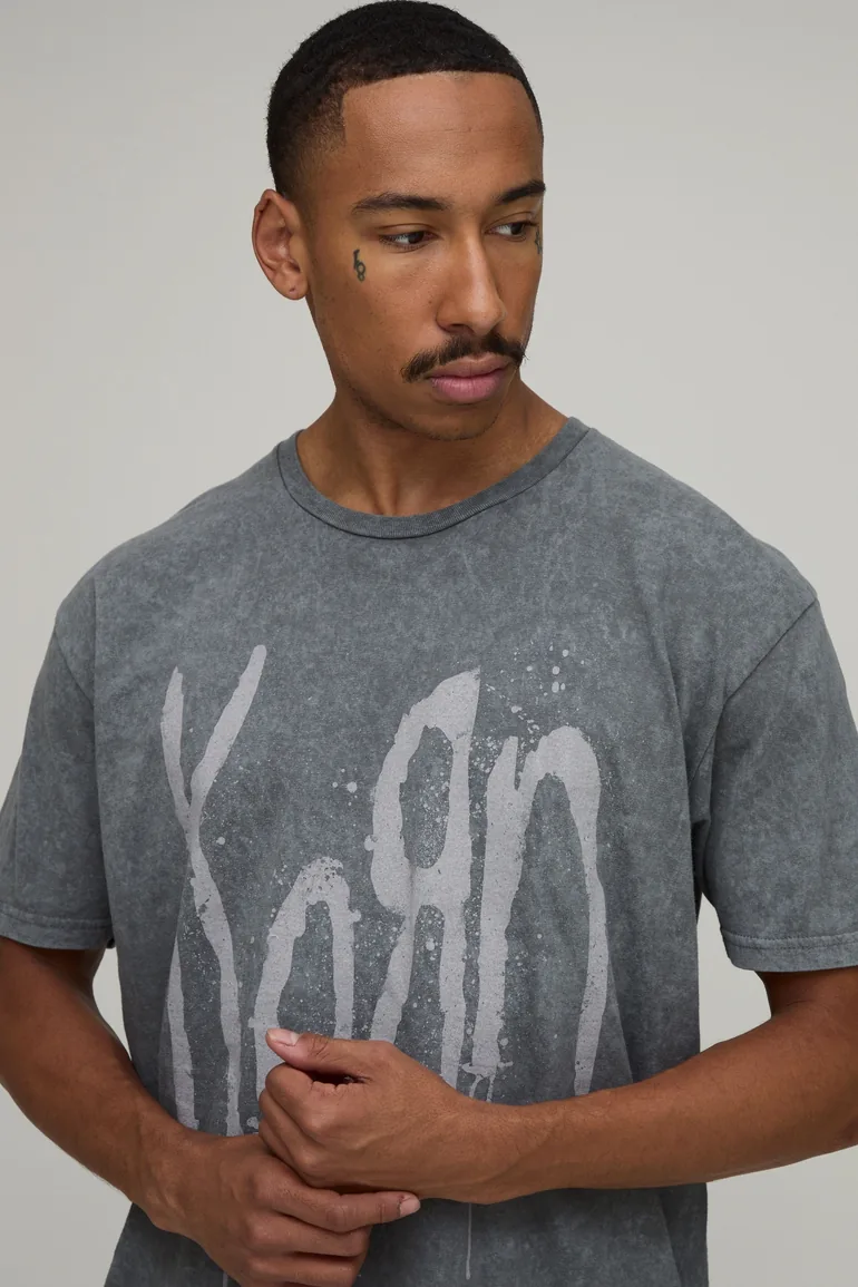 Oversized Washed Korn License Print T-Shirt - washed charcoal - 2