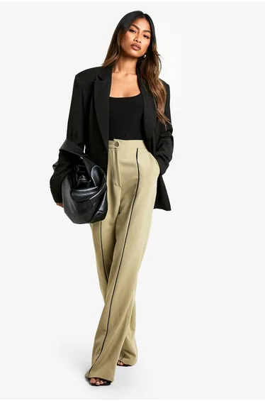 Woven Tailored Piping Straight Leg Trousers
