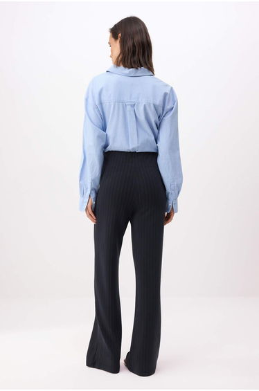 Anthracite Striped Straight/Flat Regular Waist Tube Leg Long Interlock Knitted Trousers product thumbnail 4