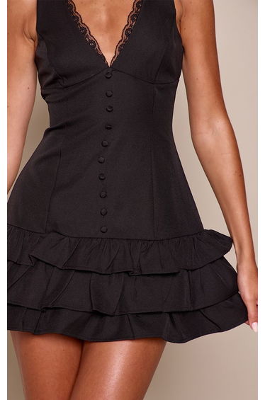 Black Woven Button Up Mini Dress product thumbnail 4