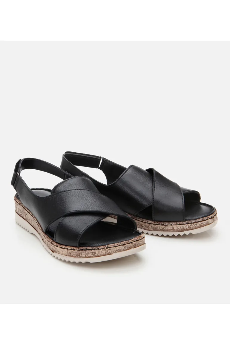 Women's Leather Black Adjustable Comfort Sandals - 1