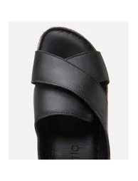 Women's Leather Black Adjustable Comfort Sandals - 4
