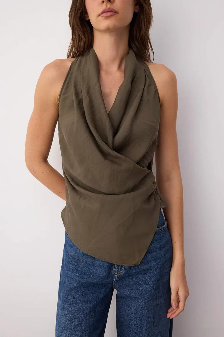 Limited Edition Khaki Modal Double-Breasted Woven Blouse - 2