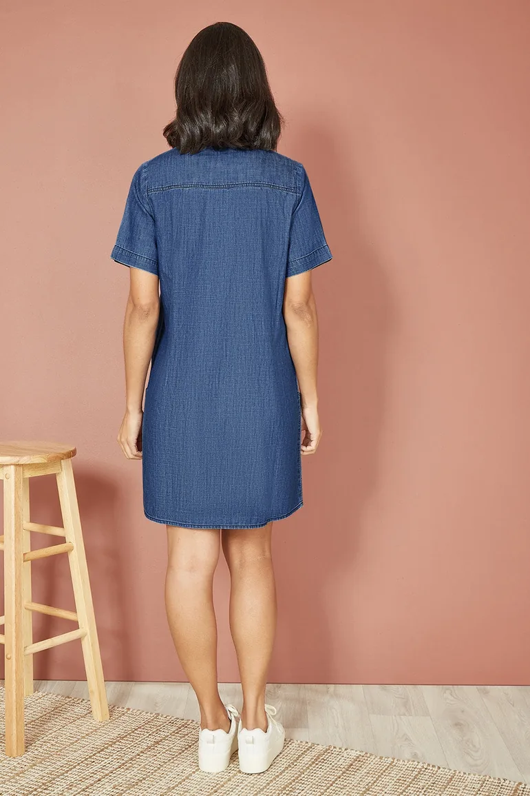 Yumi Blue Cotton Chambray Tunic With Zip Neckline - 3