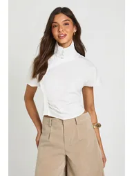 High Neck Boohoo White Top - 1