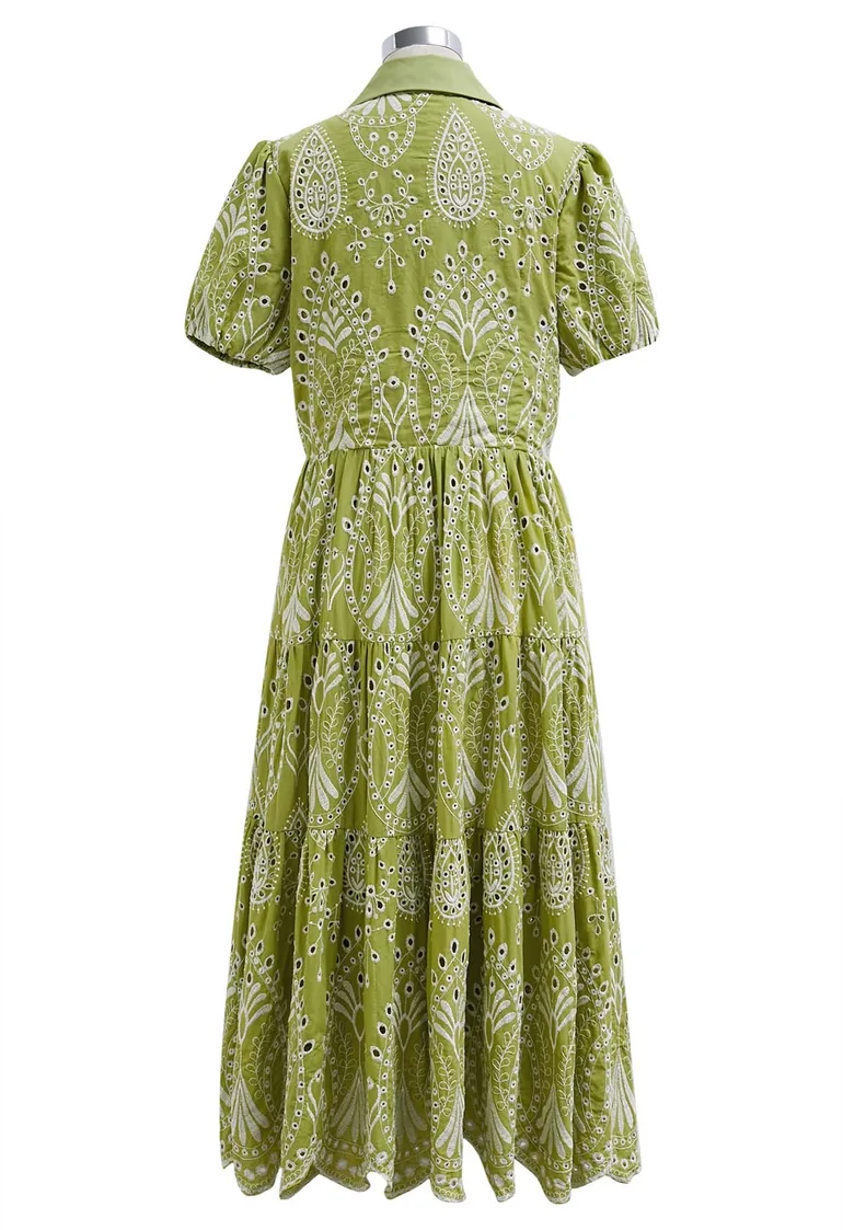 Boho Charm Embroidered Floral Eyelet Midi Dress - 11