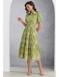 Boho Charm Embroidered Floral Eyelet Midi Dress - 4