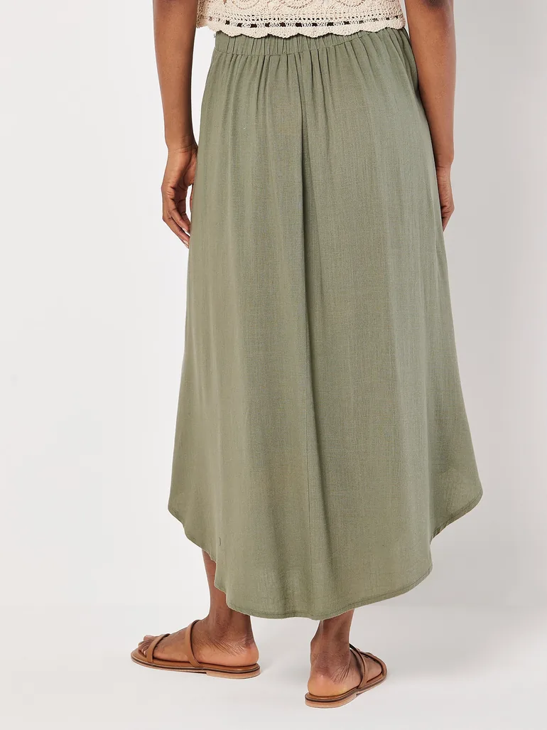 Linen Blend Hanky Hem Midi Skirt - 3