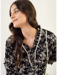 Black Floral Pure Cotton Top with Trousers Co-Ords - 5