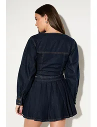 Balloon Sleeve Denim Shirt - 2