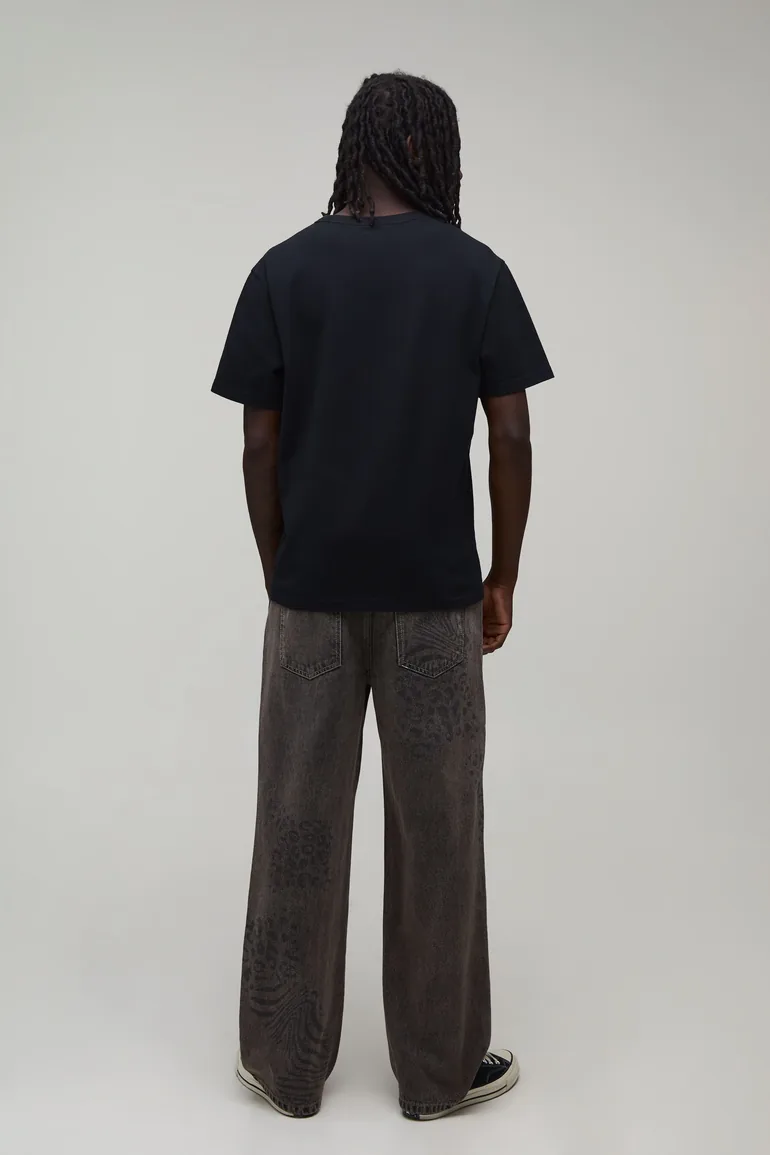 Mixed Animal Print Relaxed Fit Jeans - stone - 2