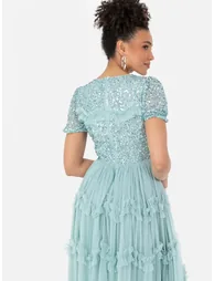 Maya Blue Embellished Ruffle Maxi Dress - 4