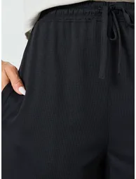 Black Wide Leg Joggers with Drawstring - 2