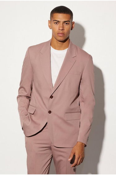 Oversized Boxy Single Breasted Suit Jacket - mauve
