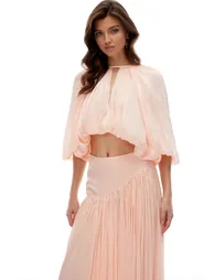 Mélodie Pink Pleated Glossy Top & Skirt Set - 4
